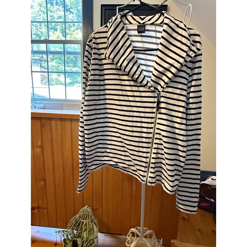BLUE Saks Fifth Avenue Women's Striped Full Zip size M Cotton/Spandex jacket
